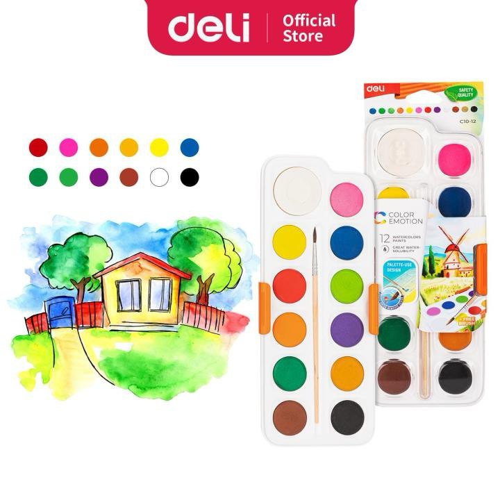 Акварель Deli 12 цв.+ кисточка 