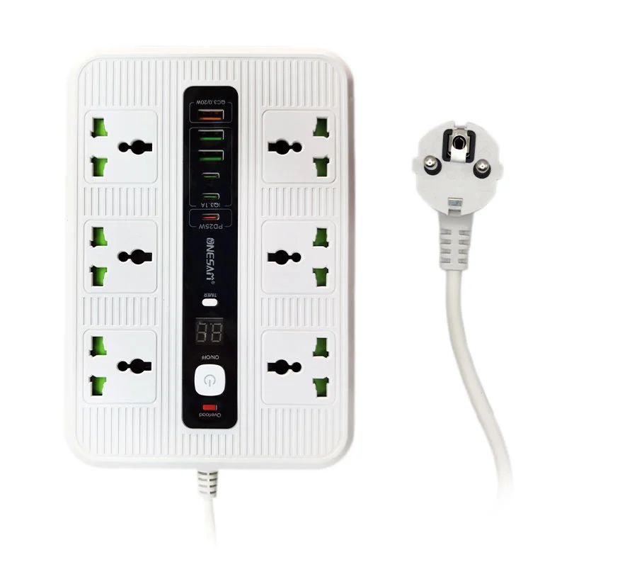 Удлинитель с шестью розетками и USB портами для зарядки
