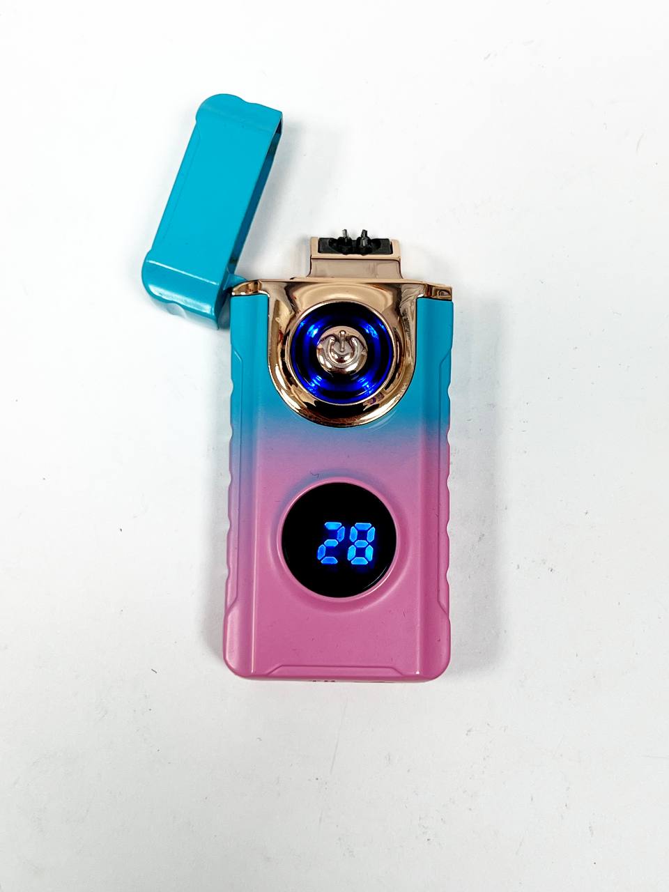 Зажигалка 2 в 1 (USB и Газовая) градиент розовый голубой 