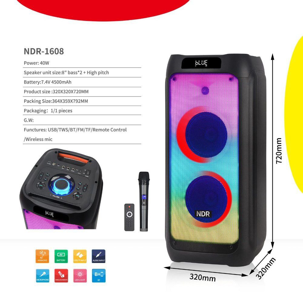 Колонка NDR-1608 5000W True Wireless Speaker с микрофоном и пультом
