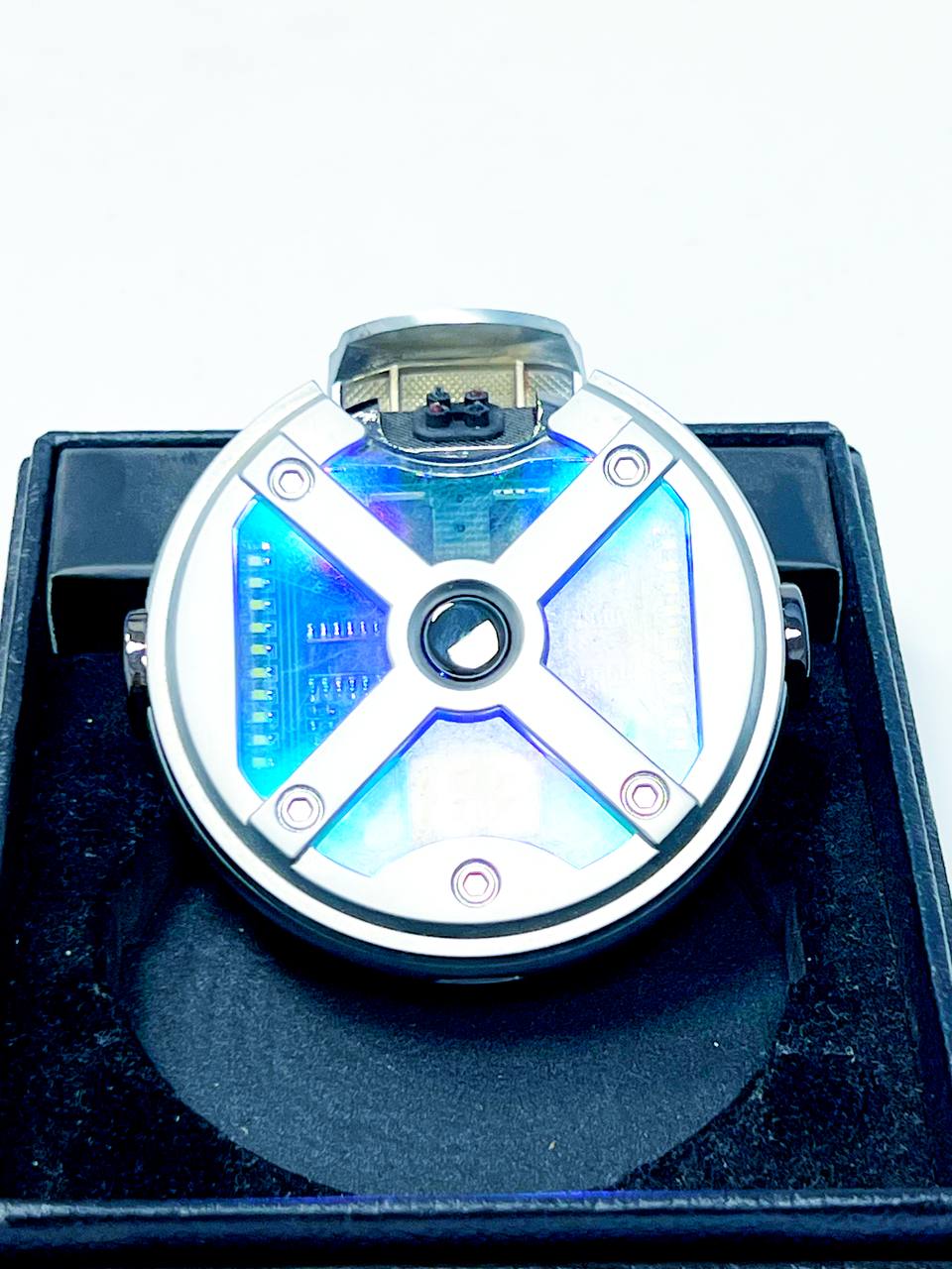 Электронная USB зажигалка (круглый серебристый)