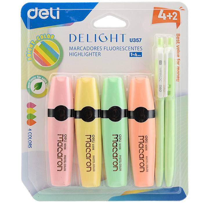 Текстовый Highlighter Deli 4шт-4 мм 2 шт.-1 мм 