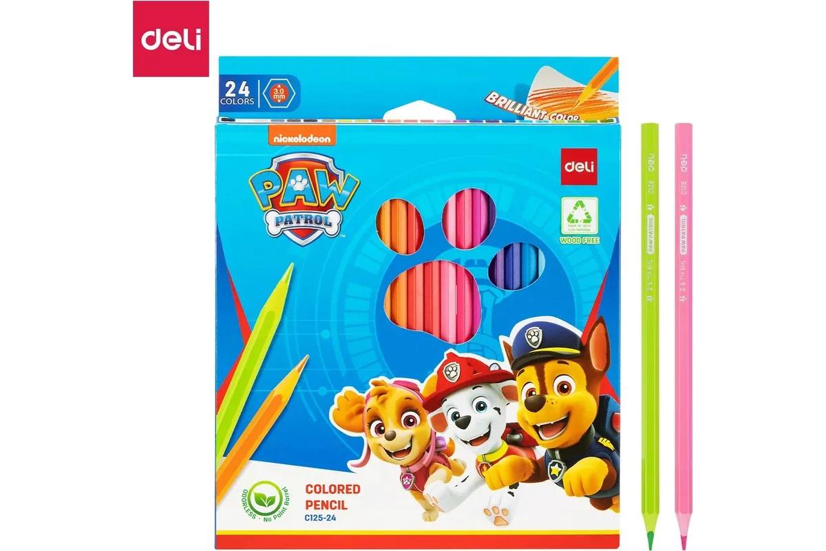 Цветные карандаши с открыткой DELI 24 цв. Щенящий патруль
